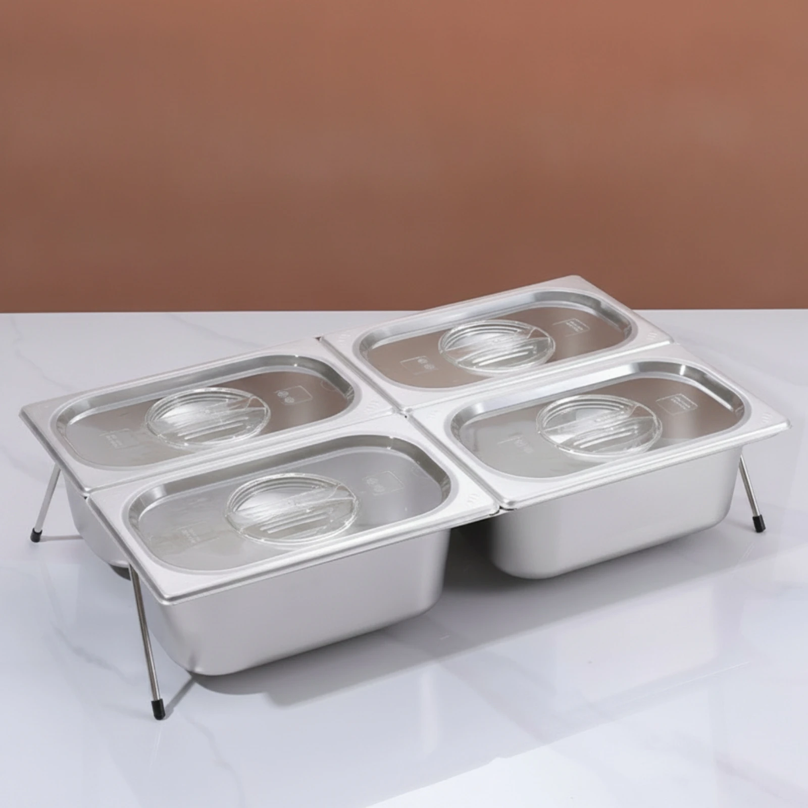 Four-Compartment Food Tray Clear Condiment Tray with Rack Food Storage Organizer with Lid Sturdy Container Reusable