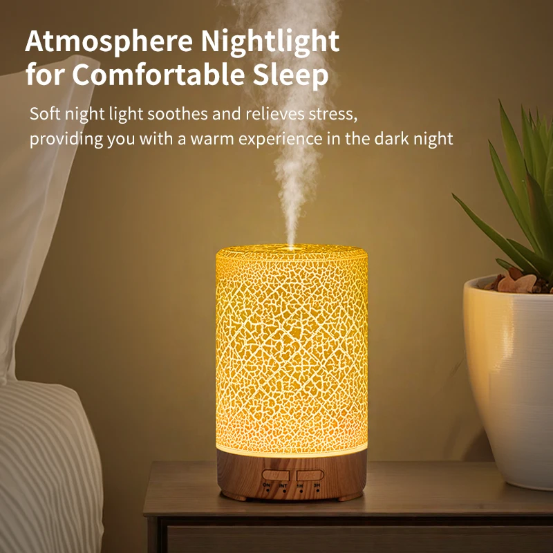 150ML Aroma Diffuser with Cracked Design 7 Colors Night Light Quiet Ultrasonic Humidifier Quiet Air Humidifier for Home Office