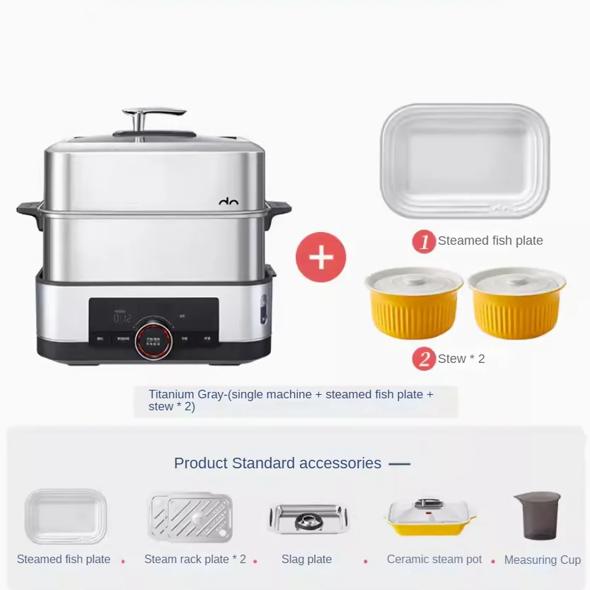 

220V Stainless Steel Electric Steaming Cooker 12L multifunctional stewing pot household food steamer 2 Layers Multi Cooker