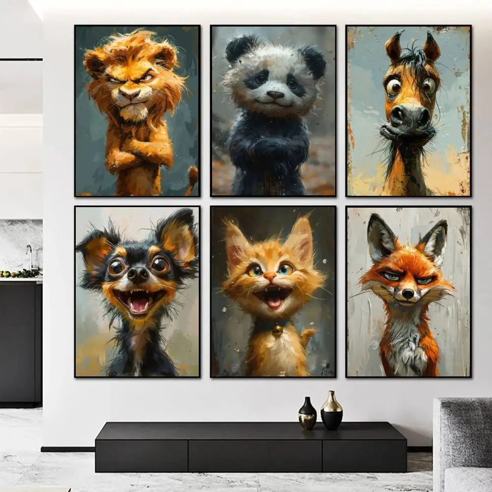 Funny Animals Dog Cat Polar Bear Laugh  Poster and Prints Wall Art Pictures for Modern Bedroom Game Room Home Decor