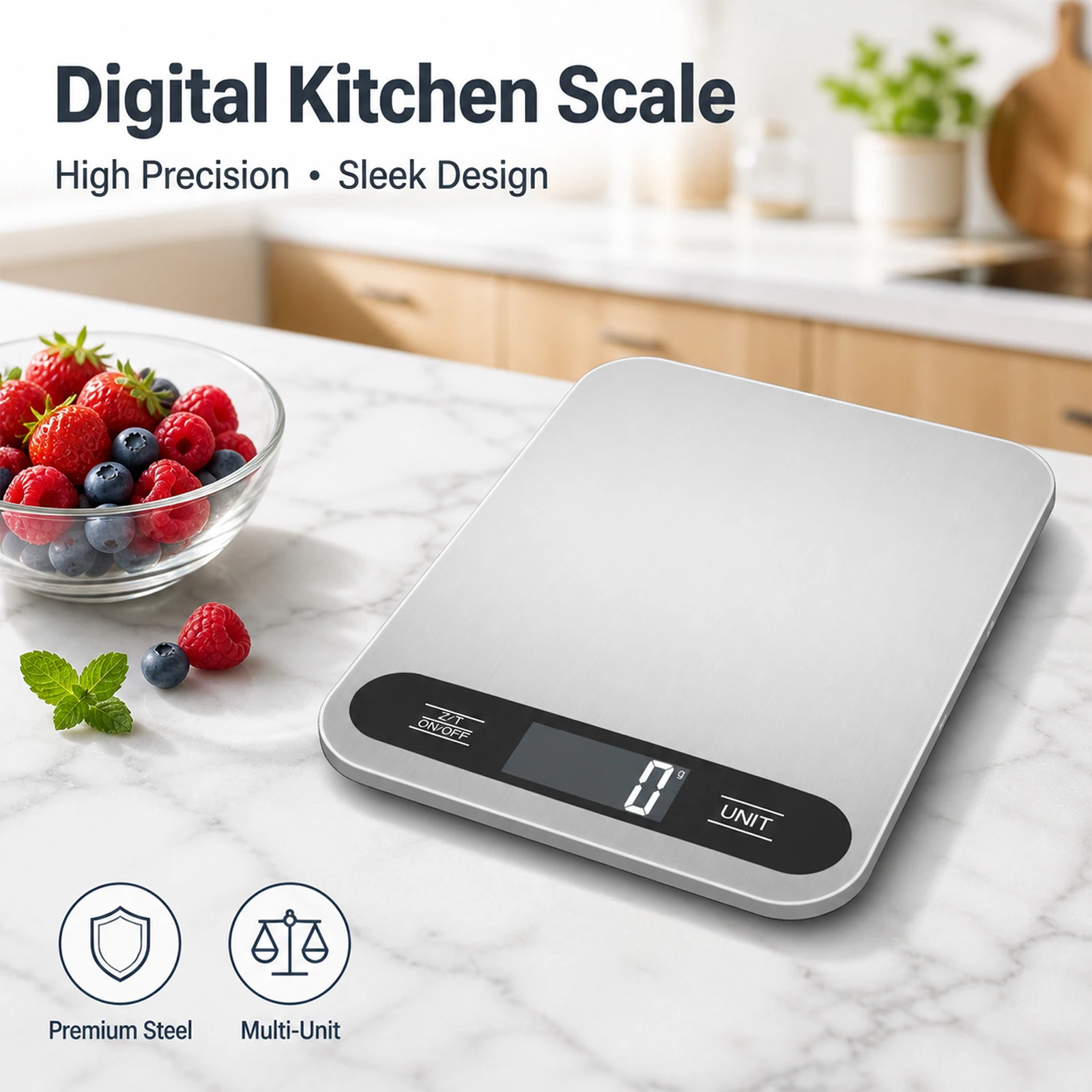 15kg Digital Kitchen Scale Stainless Steel 6 Units Tare Function LCD Ultra‑thin Electronic Food Scale for Cooking Baking