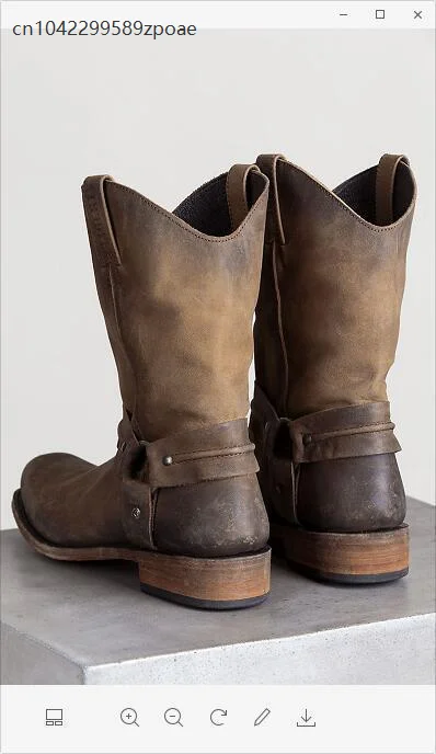 Męskie kowbojki retro w stylu średniowiecznym, botki outdoorowe do połowy łydki, wsuwane buty ze skóry PU, zimowe krótkie brązowe buty gladiatorki.