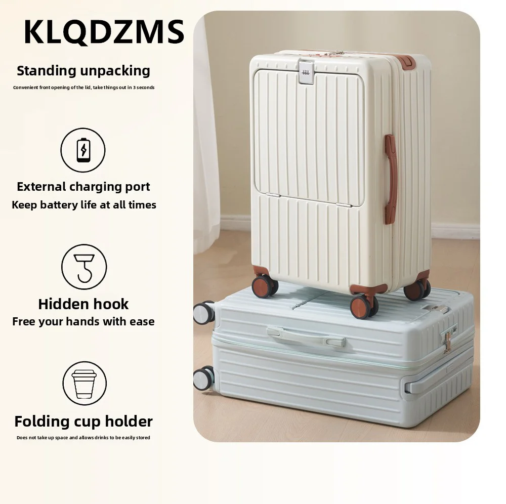 

KLQDZMS High Quality Luggage Front Opening Laptop Boarding Case USB Charging Trolley Case 20"22"24"26"28 Inch Rolling Suitcase