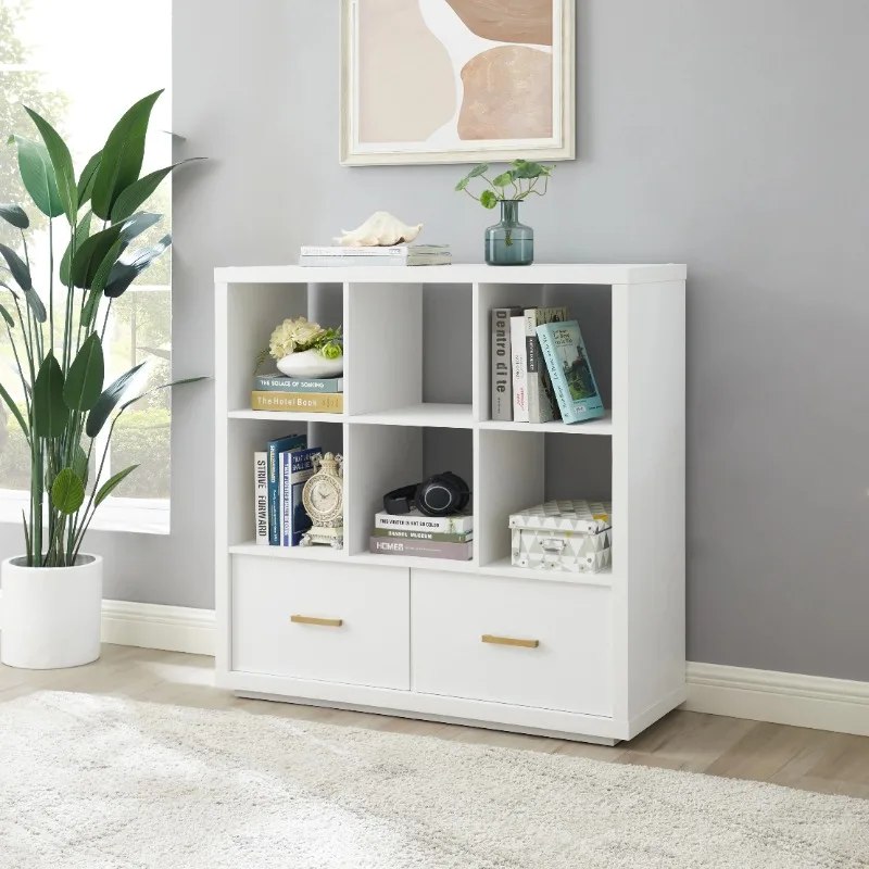 Steele 6 Cube Storage Bookcase, White Finish,Easy to assemble,Two large drawers allow you to store things out-of-sight