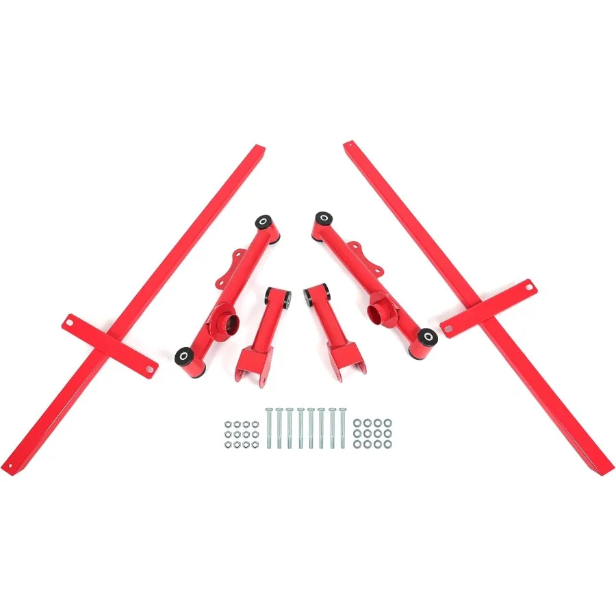 チューブラーコントロールアームとサブフレームキット、リアアッパーロワー、1979-2004年式フォード・マスタング・コブラ対応、スチール製、パウダーコーティング済み、レッド