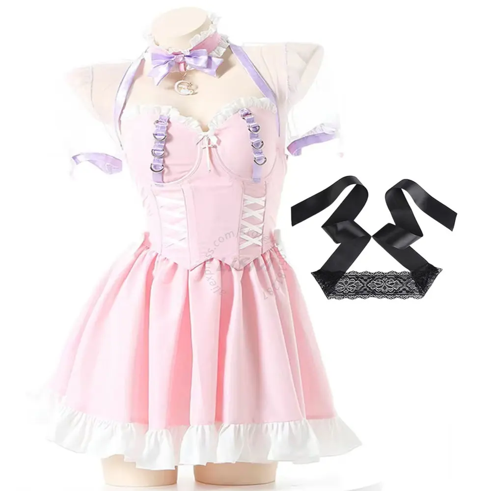 LISM Secondary Element Lolita Cosplay Lingerie Set Pink Purple Stitching Lace Up Puffy Skirt Flirty Outfit
