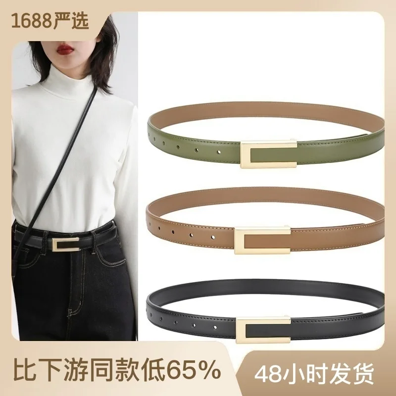 

100% genuine real leather Leather belt women's fashion versatile decoration suit summer ins Style Black Jeans Belt