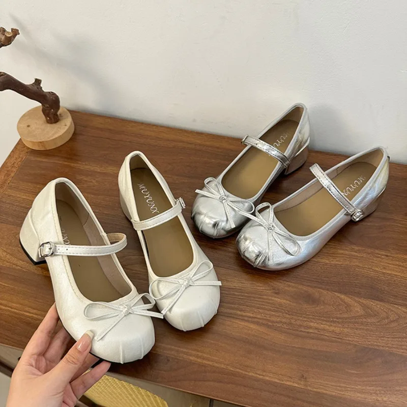 

Новинка 2023 года, весенне-осенняя обувь Мэри Джейн, модные туфли на среднем каблуке с круглым носком, женские элегантные уличные туфли-лодочки