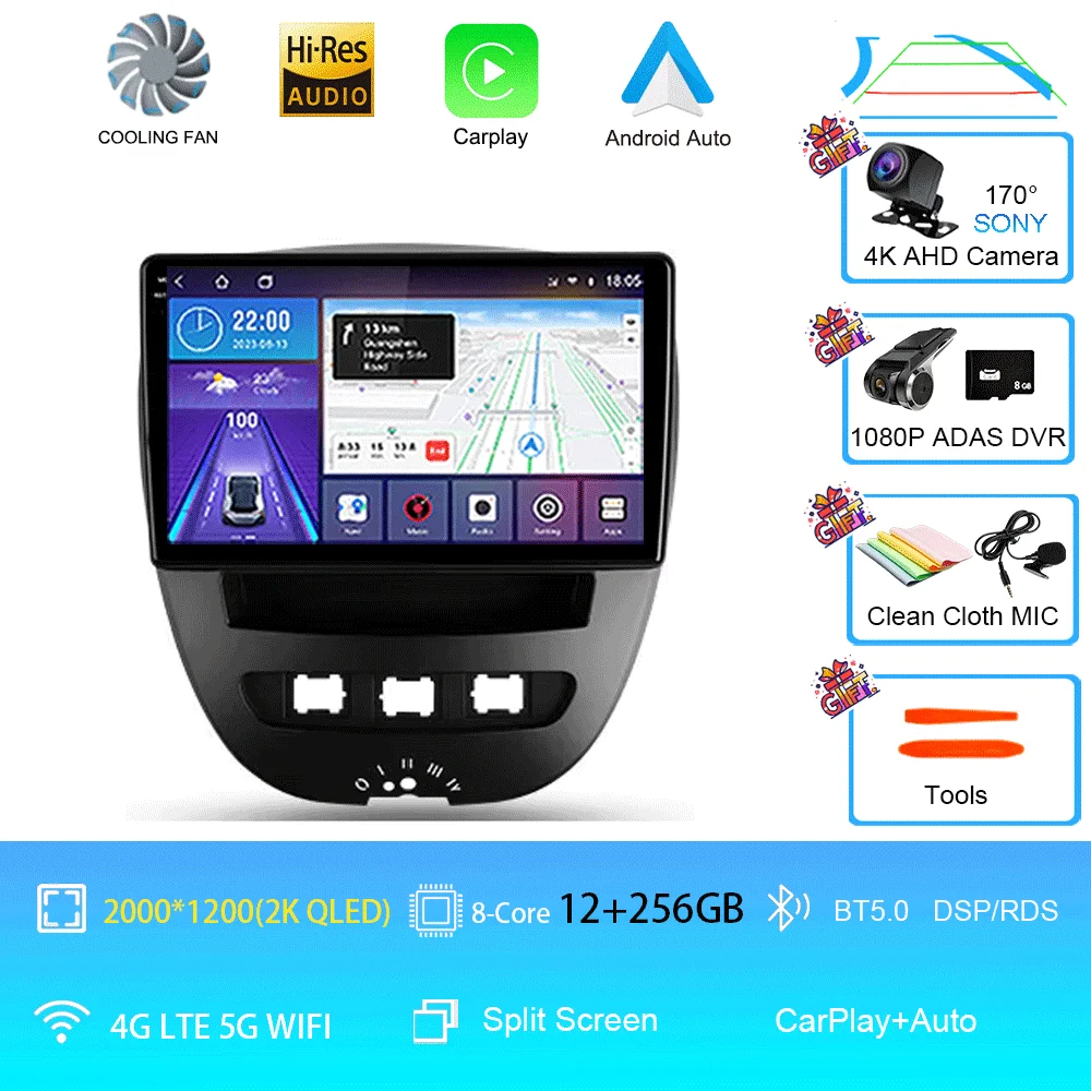Android 16 Carplay Auto Multimedia Speler voor Peugeot 107 Citroen C1 Toyota Aygo 2005-2014 DSP Stereo 2din Autoradio Unit
