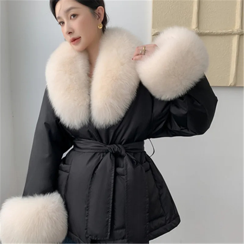 Luxury Natural Fox fur collar White Goose down Jacket Women\'s 2024 Winter New fur Coats Short Femal Warm Parka Down Snow Outerwe