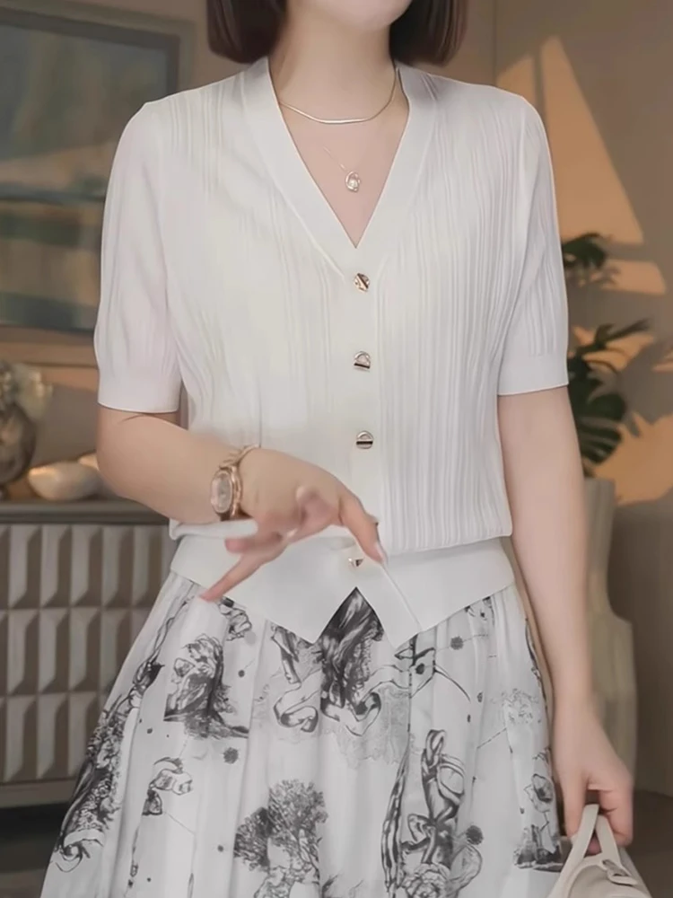 Ele V-Ne Gebreid Open Vest Met Enkele Knop Zomer Nieuwe Faion High-End Sensation Inner Wear Pure Color Top Dames Si...