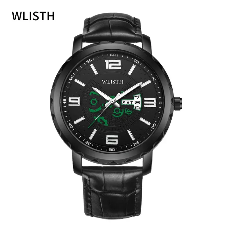 

WLISTH Men's Watch Brand Simple Quartz Dual Calendar Waterproof Leather Strap Men's Watch