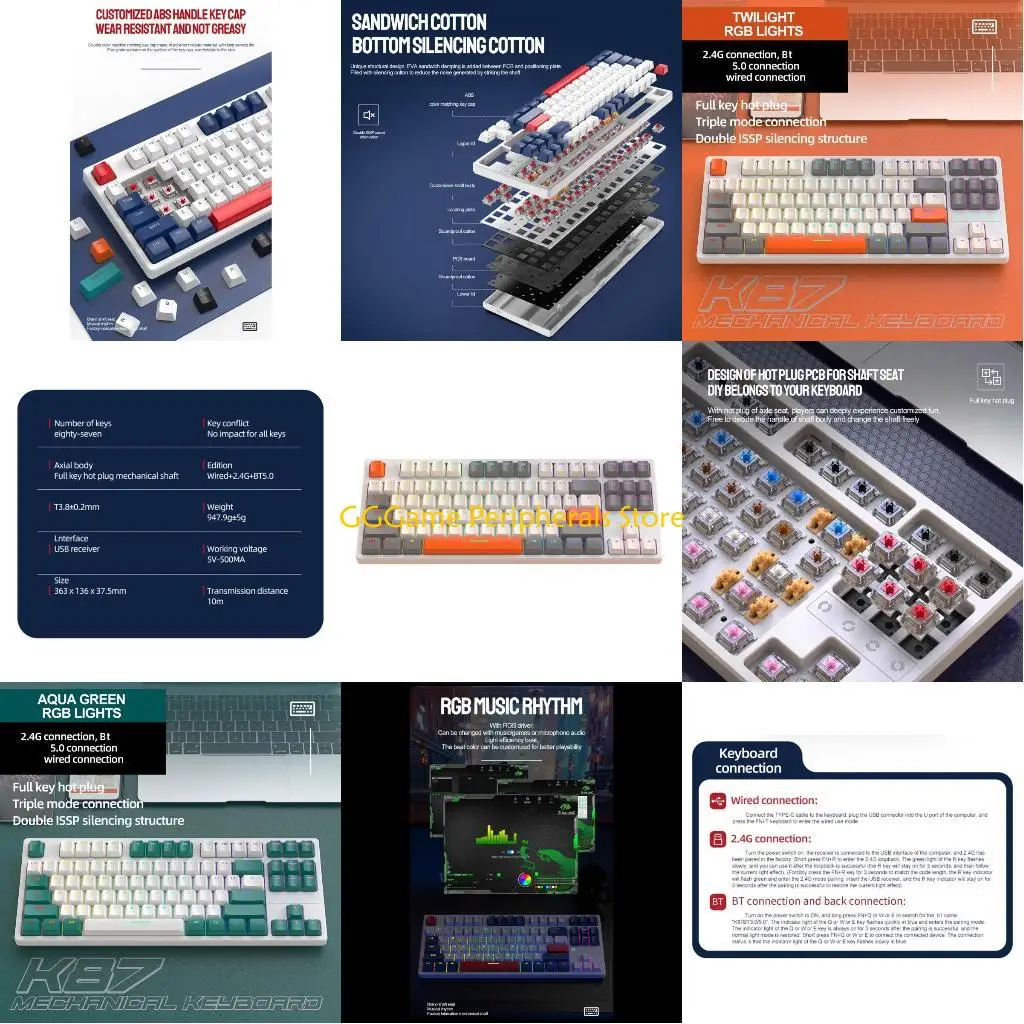 

U55B Keys Gamer Mechanical Keyboard 2.4Ghz RGB Backlit 3 Modes Hotswap Keyboards Bluetooth-compatible Hot-Swap