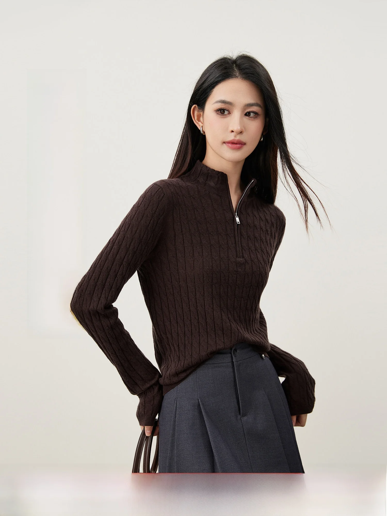 

Женский вязаный свитер MIJOR Quali из шерсти и шелка, приталенный, повседневный, с узором «косы», модный осенний топ