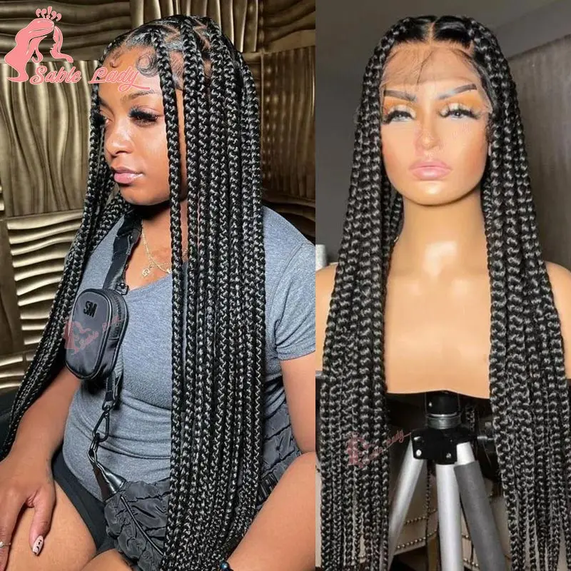 Synthetic Jumbo Box Braided Wigs Full Lace Knotless Big Box Braids Wigs 36 inche Handmade Cornrow Braided Wigs for Black Women