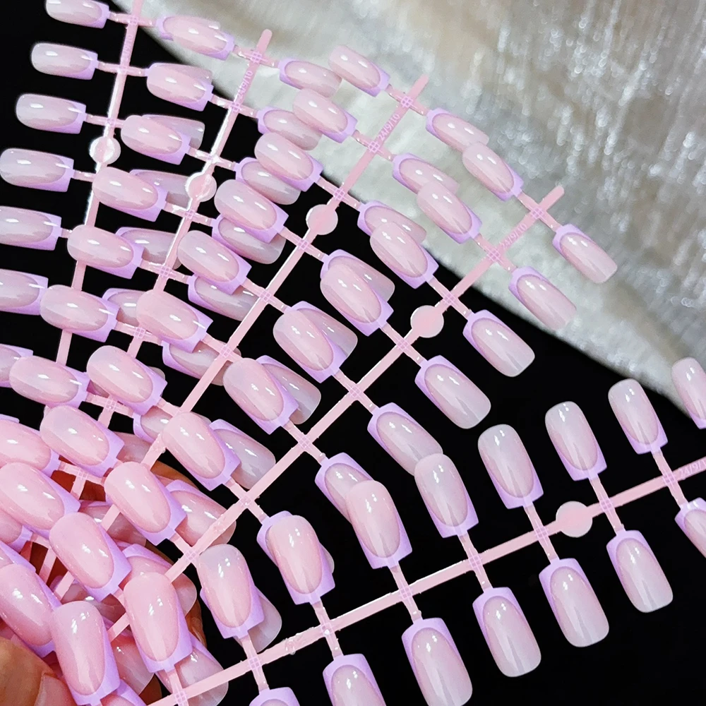 120 Stück Einfache Bunte French-Tip Kunstnägel in 12 Größen, Mittellange Quadratische Aufklebenägel mit Glänzender Vollabdeckung