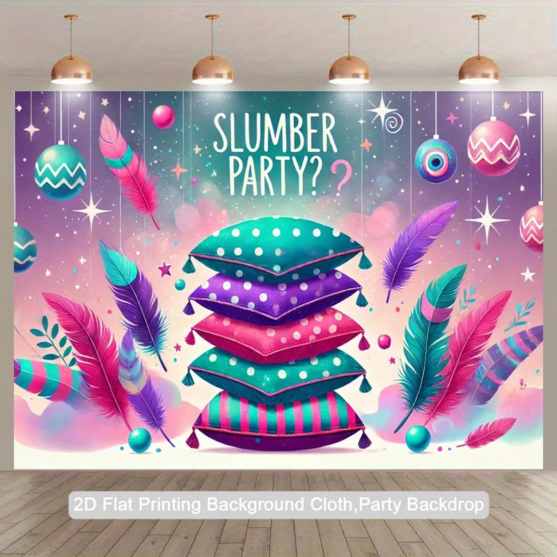 Slumber Party Tapestry, Girls Sleepover Decor, Colorful Pillows Wall Hanging, Neon Feather Backdrop, Fun Bedroom Art, Teen Room