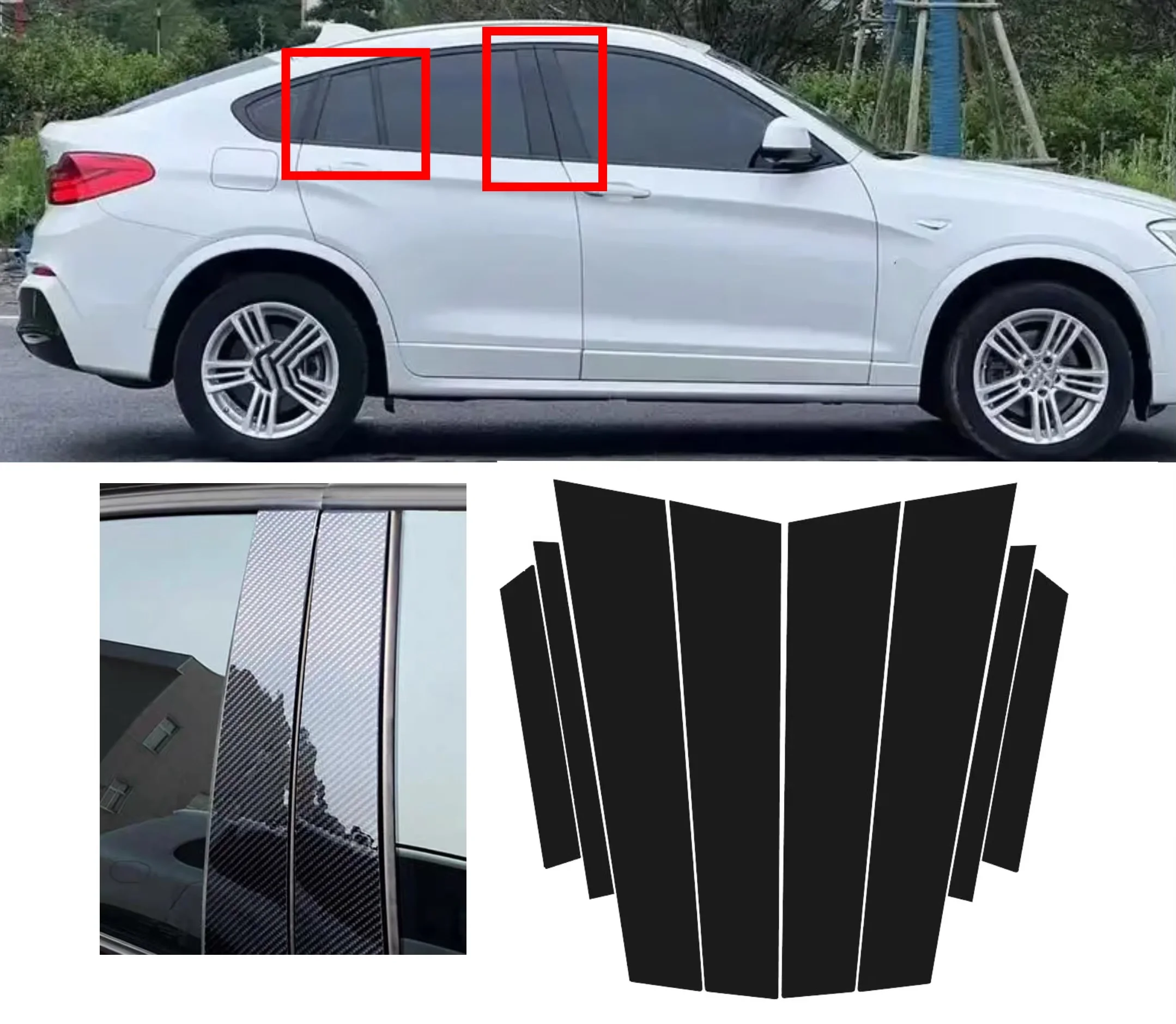 8PCS Gloss Black  Pillar Posts Fit For BMW X4 F26 2014-2018 Carbon Window Decor Door Side Mouliding Trim Cover