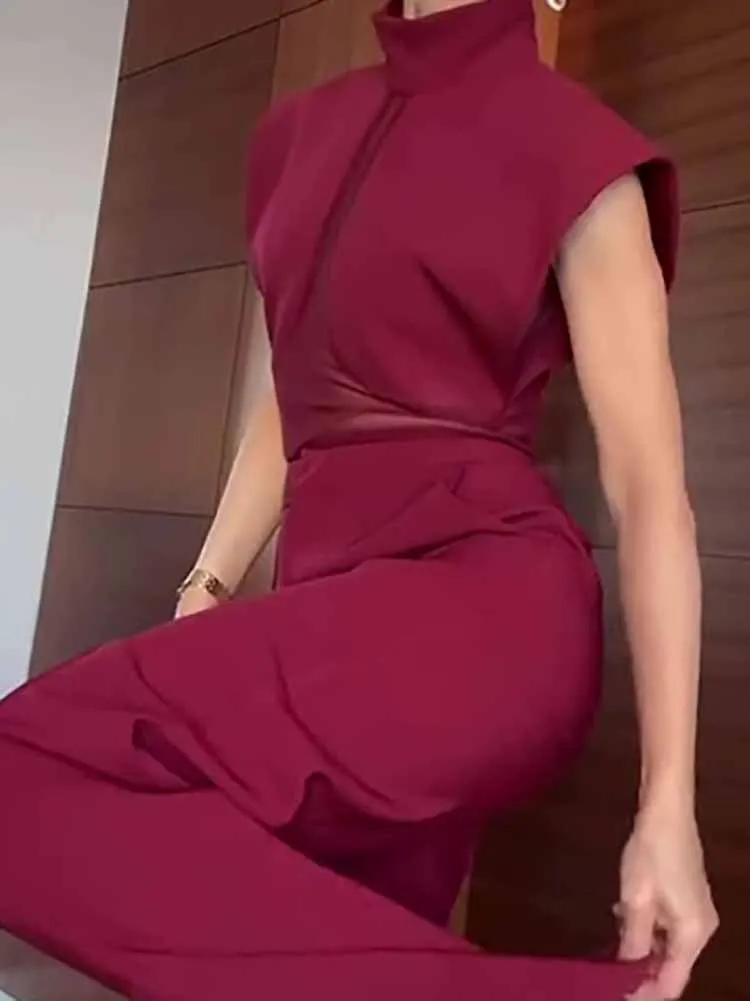 

Summer New Women's Commute Set Temperament Turtleneck Mesh Hollow Out Tops&Pants Sets Elegant Solid Color Slim Pocket Pants Sets