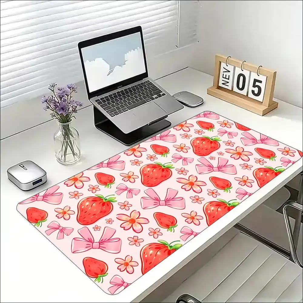 Cute Strawberry Large Extended Gaming Mouse Pad Non Slip Desk Mat Sweet Floral Keyboard Mousepad For Laptop Desktop Office Decor