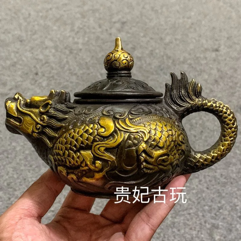 

Pure Copper Handmade Dragon Teapot, Ming Dynasty Xuande Year Made, Dragon Head Teapot, Old Bronze Antique, Vintage Collectible,