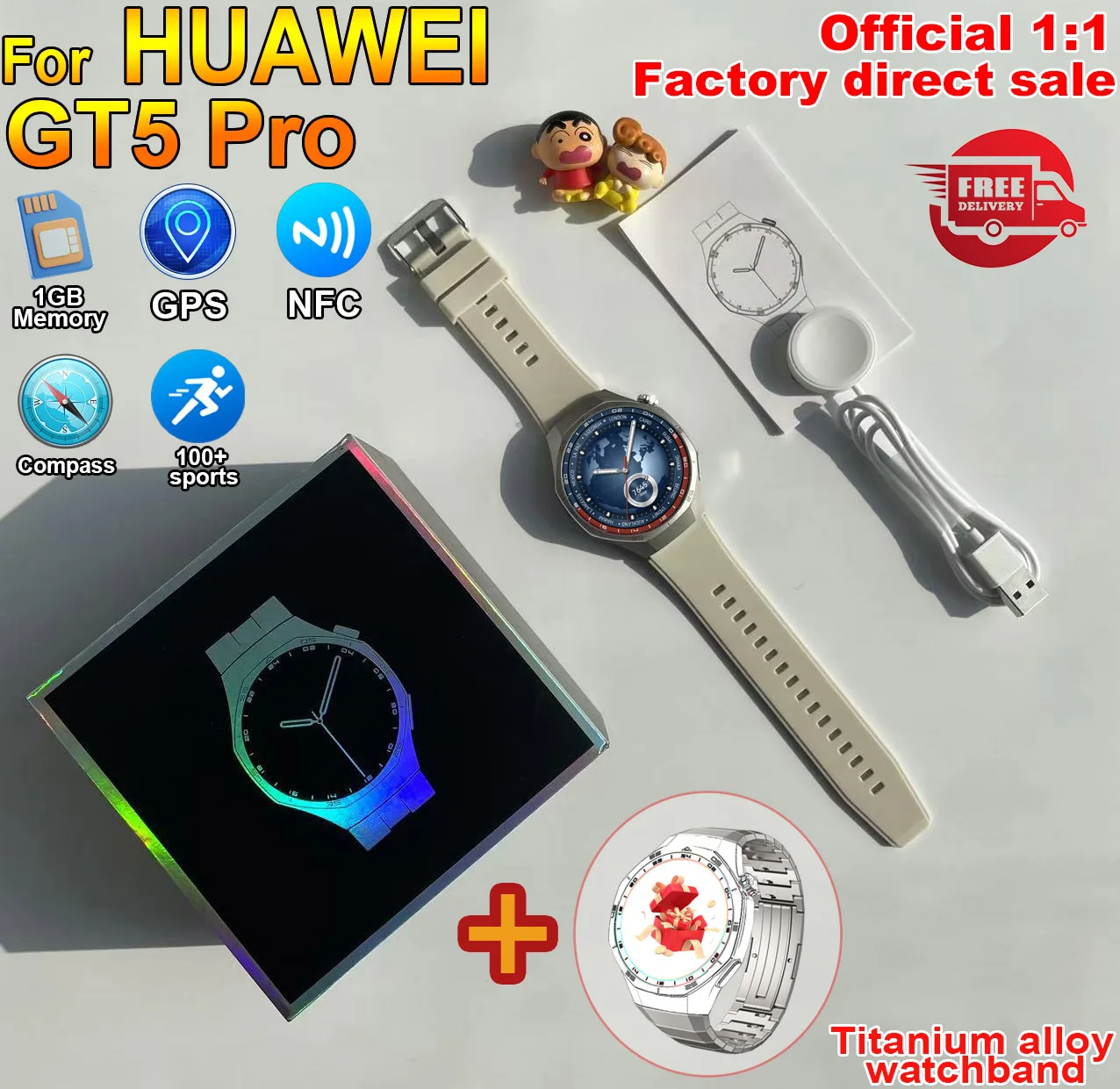 2024 Huawei Watch GT5 Pro Smart Watch 1.43Inch HD AMOLED Screen NFC GPS Tracker Bluetooth Call Health Monitoring Watch Men Women