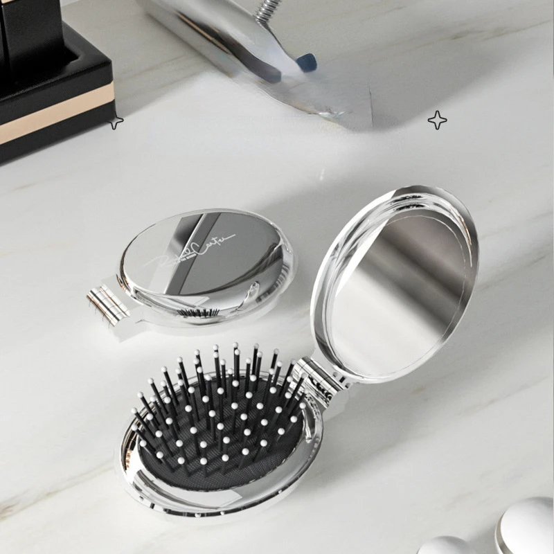 جيب صغير مرآة قابلة للطي مشط للنساء ، المحمولة ، مستديرة ، تدليك السفر الصغيرة ، فرشاة الشعر مع مرآة ، اكسسوارات التصميم ، فتاة