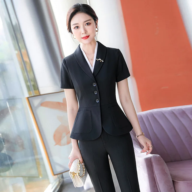 High-End Short-Sleeved Professional2024Elegant Summer High-End Goddess Wine Style Women's Beauty Salon Jacket Suit Jewelry