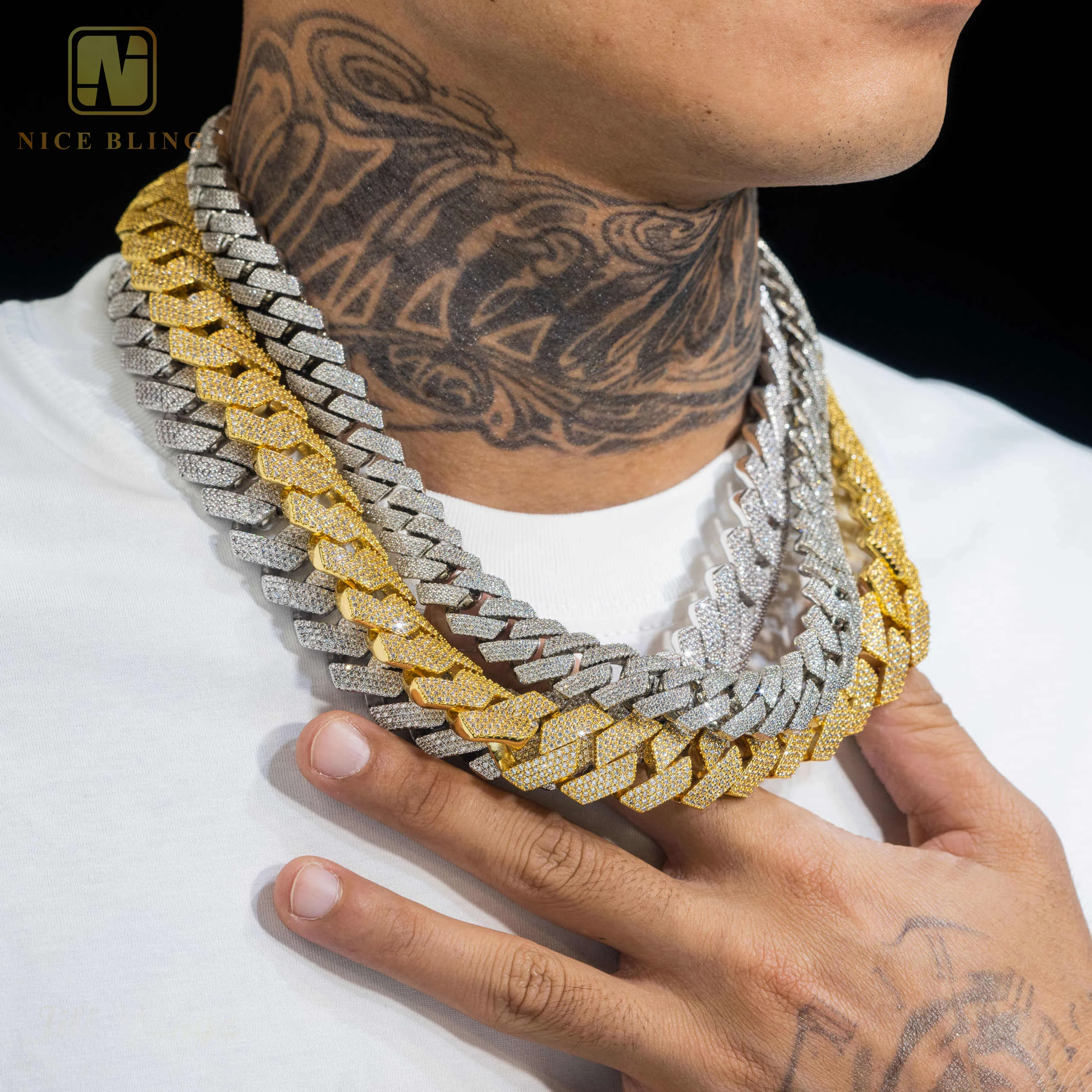 Chunky Chain Necklace Large Size 20mm Hip Hop Rock 18k Gold Plated Jewelry Iced Out 5A+ Moissanite Cuban Link Necklace for Fashi