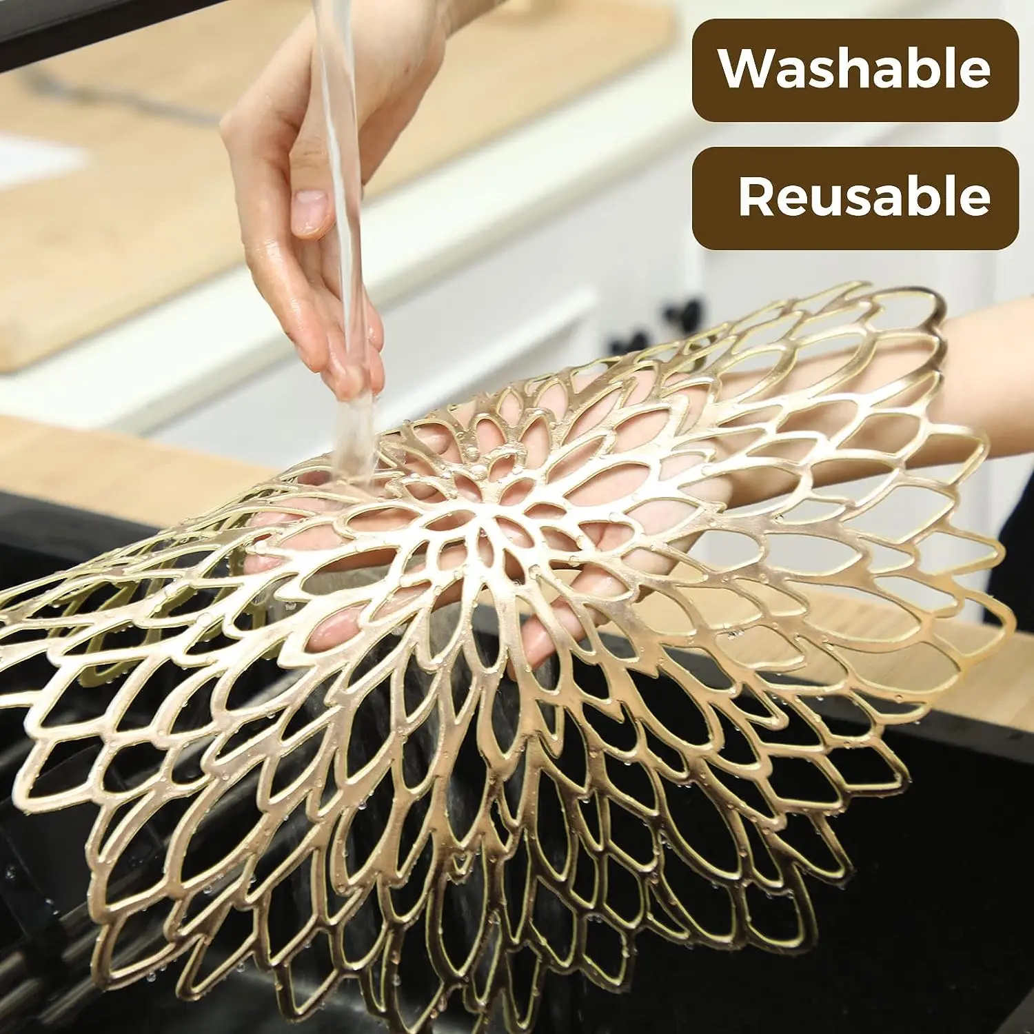 4Pc PVC Placemats Hollow Out Leaf Placemats Wasbare Hittebestendige Vinyl Placemats voor Keuken Eettafel Bruiloft Onderzetters