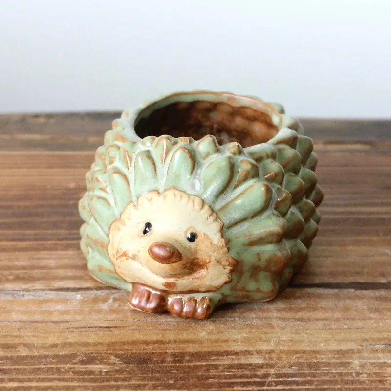 Ceramic Hedgehog Succulent Planter with Glazed Pottery Variation - Ideal for Indoor Decor and Gardening