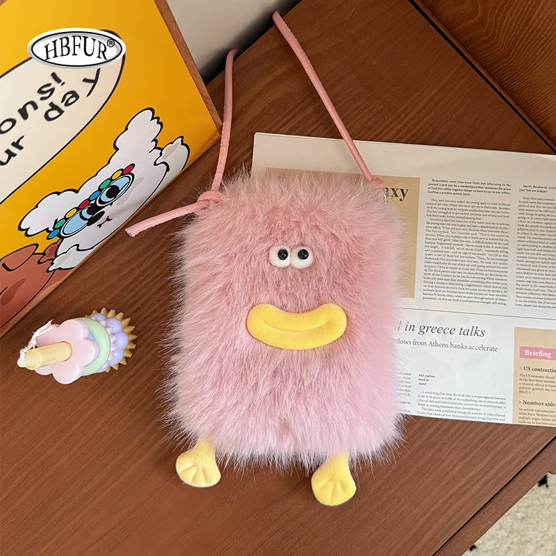 

Мини-сумка через плечо для женщин, пушистая, плюшевая, розовая, милая, для телефона, портативная, подарок