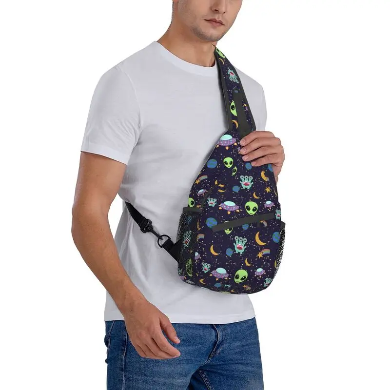 Customized Lovable Alien Sling Bags Men Fashion Cartoon Shoulder Crossbody Chest Backpack Travel Hiking Daypack