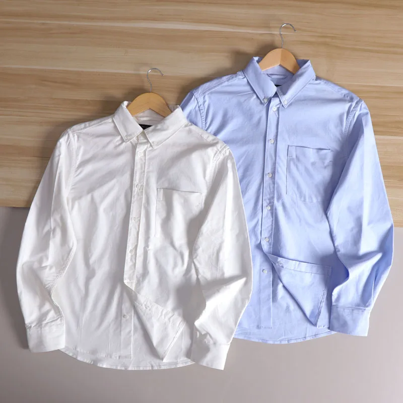 

Мужская весенняя новинка, американская ткань из чистой хлопка из бычьей ткани, удобная дышащая цветная свободная повседневная одежда с воротником, длинная свечая...