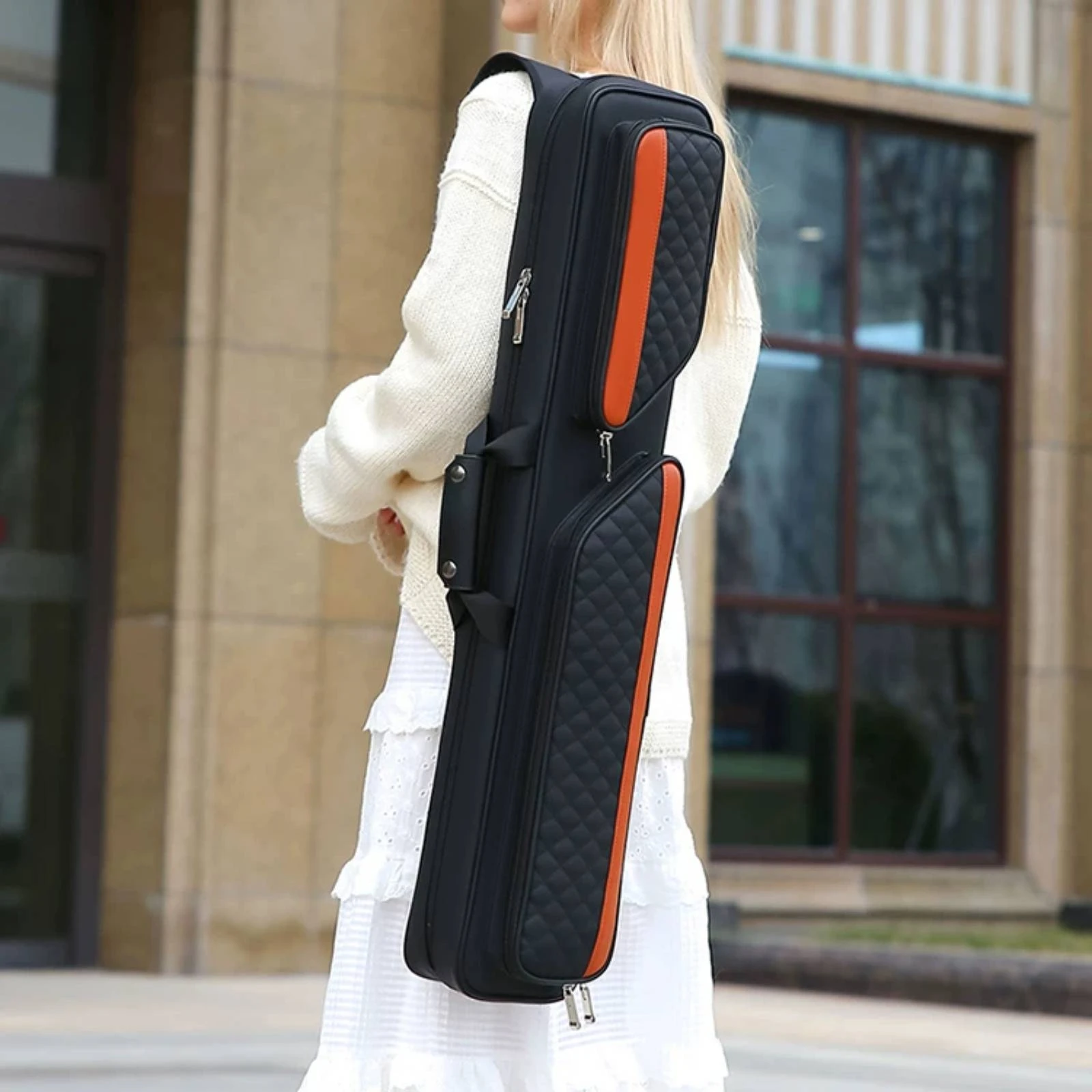 Adjustable Shoulder Strap Pool Cue Sling Bag Quilted Billiards Cue Bag Organized Gear Sports Case for Practice