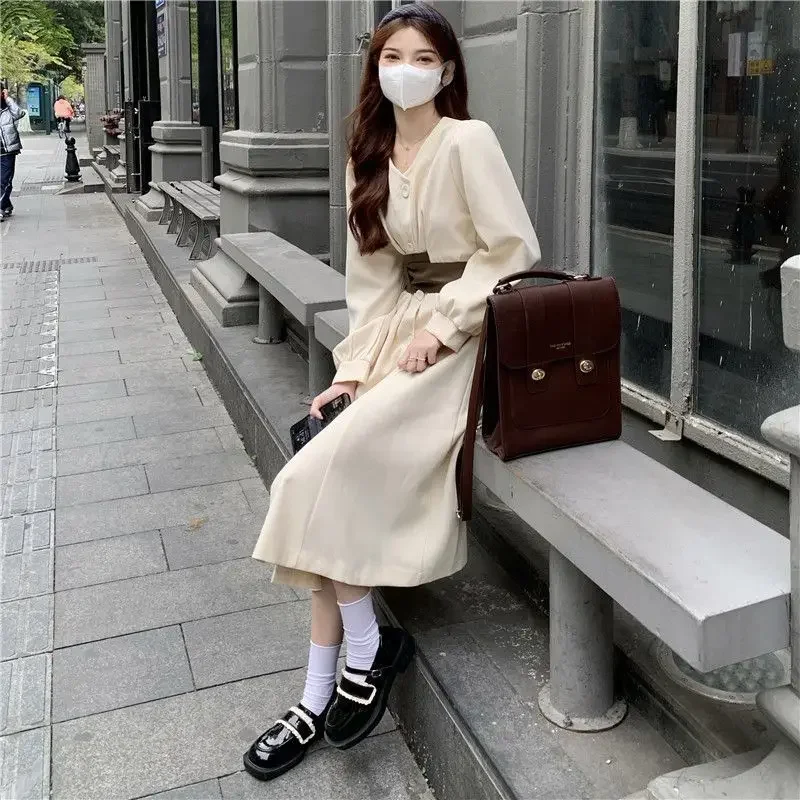 Temperamento stile interno Abito camicia dimagrante Abito da donna Stile di eroganza rinascamente Sensazione di fascia alta Pausa tè francese