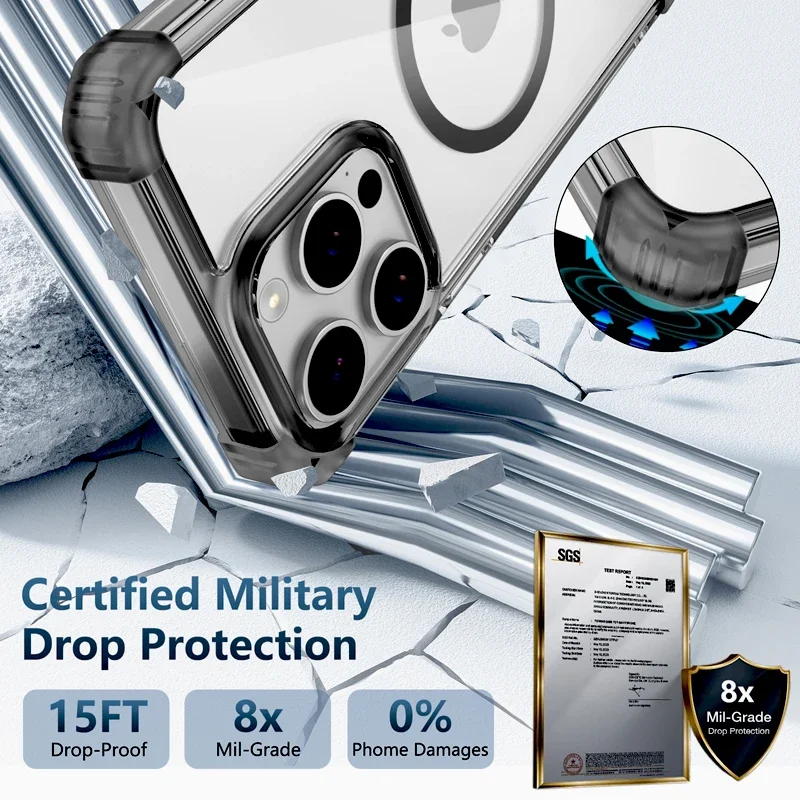 Funda transparente con armadura a prueba de golpes para iPhone 16 15 14 13 12 Pro Max Plus 15Pro 14Pro iPhone15 para Magsafe Mag cubierta de carga segura