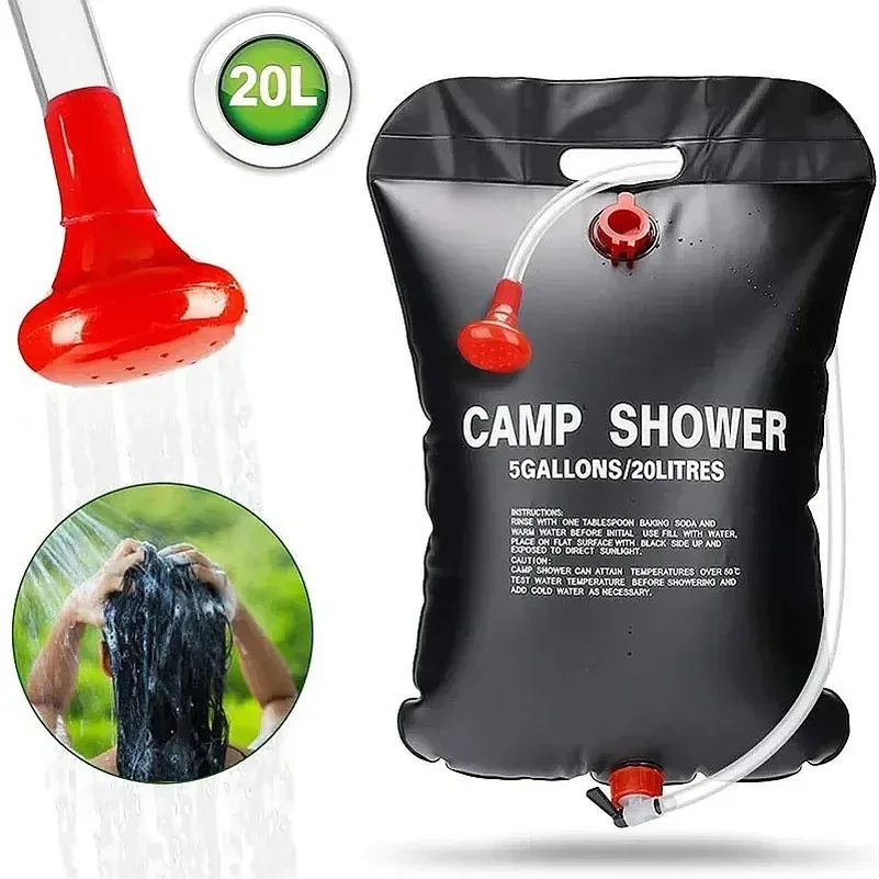 Large Capacity 20L Outdoor Shower Bag Solar Powered Heating for Camping Beach Trip Portable Bath Solution Outdoor Camping