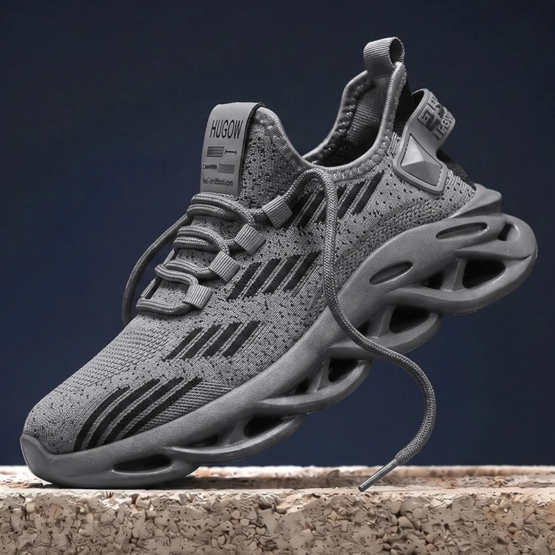 Men Fly Woven Mesh Chunky Dad Sneakers Shock Absorb Hollow Thick Sole Breathable Four Seasons Running Sports Shoes