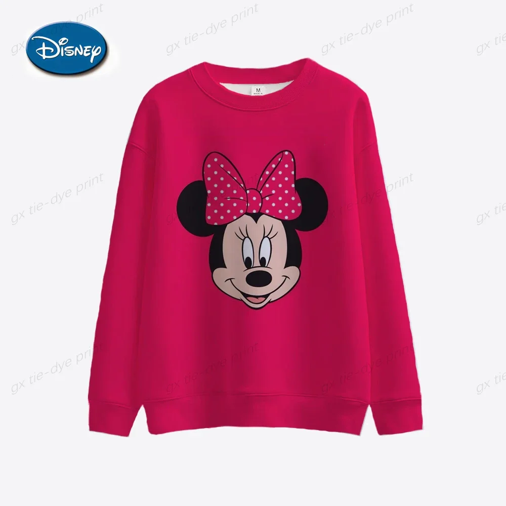 Disney 2024 autunno New Fashion Casual Cartoon Mickey Mouse Mickey e Minnie Print Slim o-collo felpa a maniche lunghe