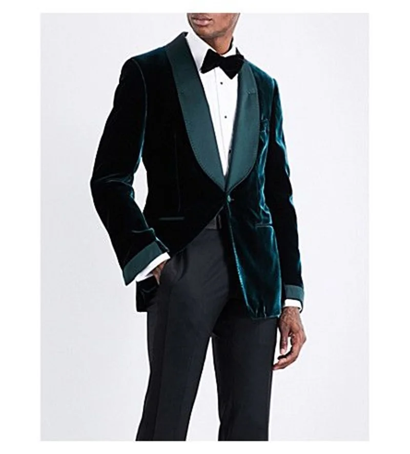 Winter Fluwelen Mannen Pak Blazer Bruidegom 1 Stuks Jas Custom Made Fashion Green Formele Office Prom Party Jacket Wedding Tuxedo