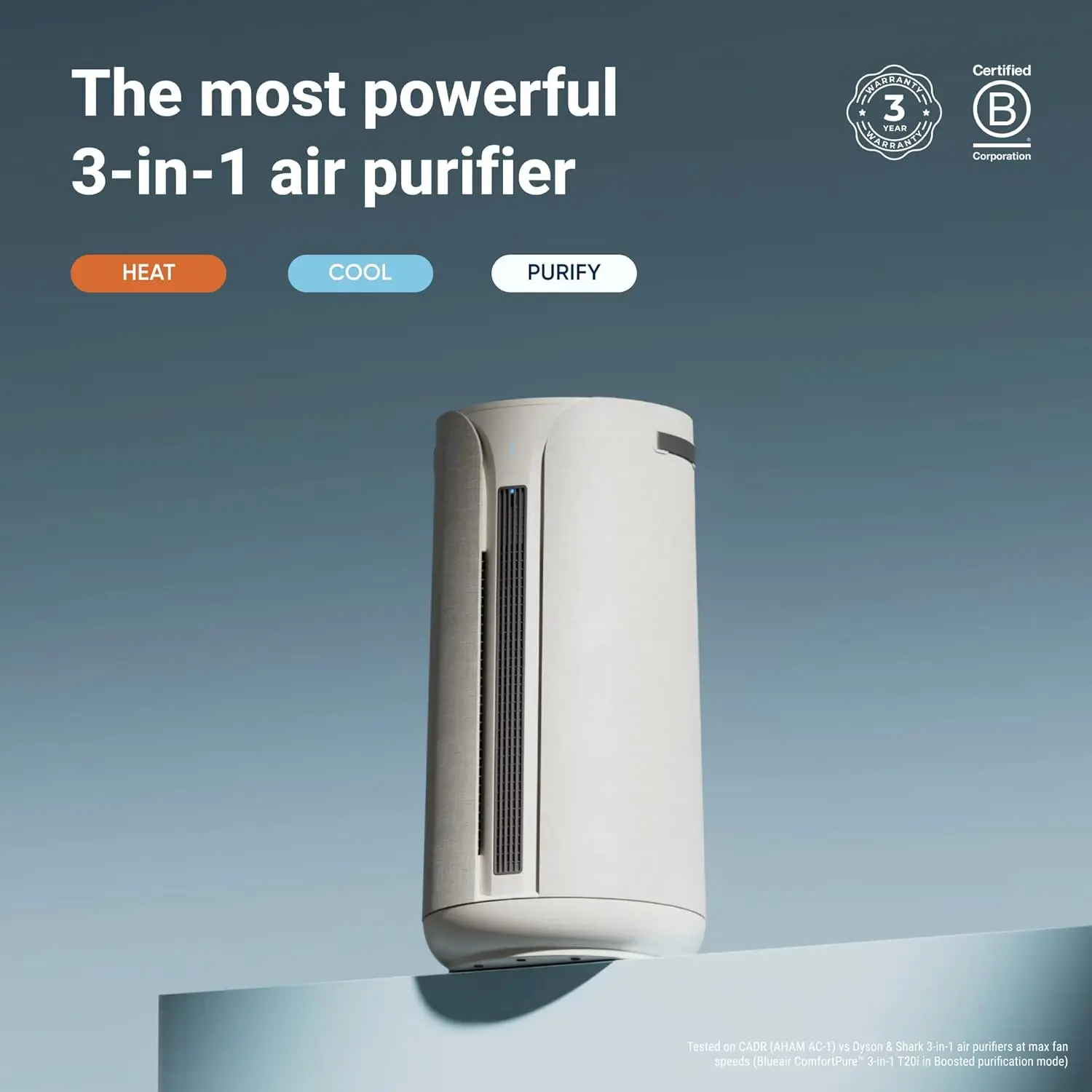 Most Powerful 3-in-1 Cooling, Heating, Air Purifier –  Cleaner for Home, Pets, Allergies, Dust,