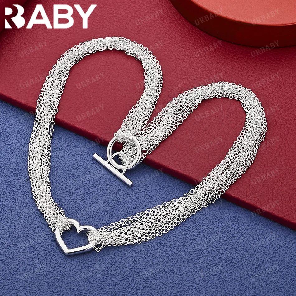 

URBABY 925 Sterling Silver Multiple Thin Chains Necklace Charm Trend Birthday Gifts Fashion Party
