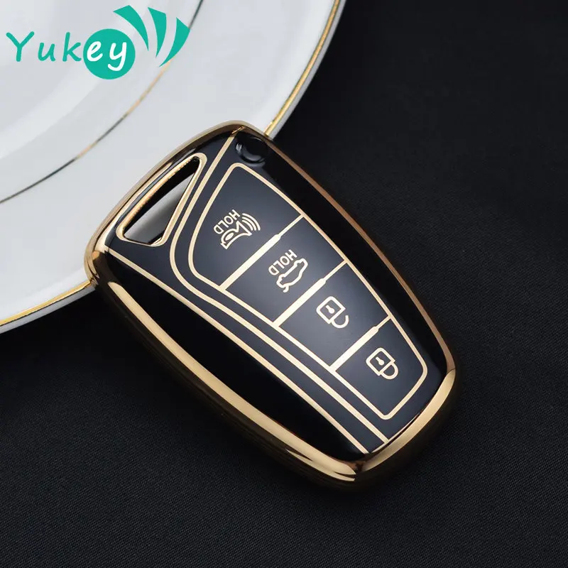 TPU Car Key Case Shell For Hyundai Santa Fe Sport Ix45 Equus Centennial Genesis G80 Grandeur Azera 2013-2016 Cover Fob Keychain