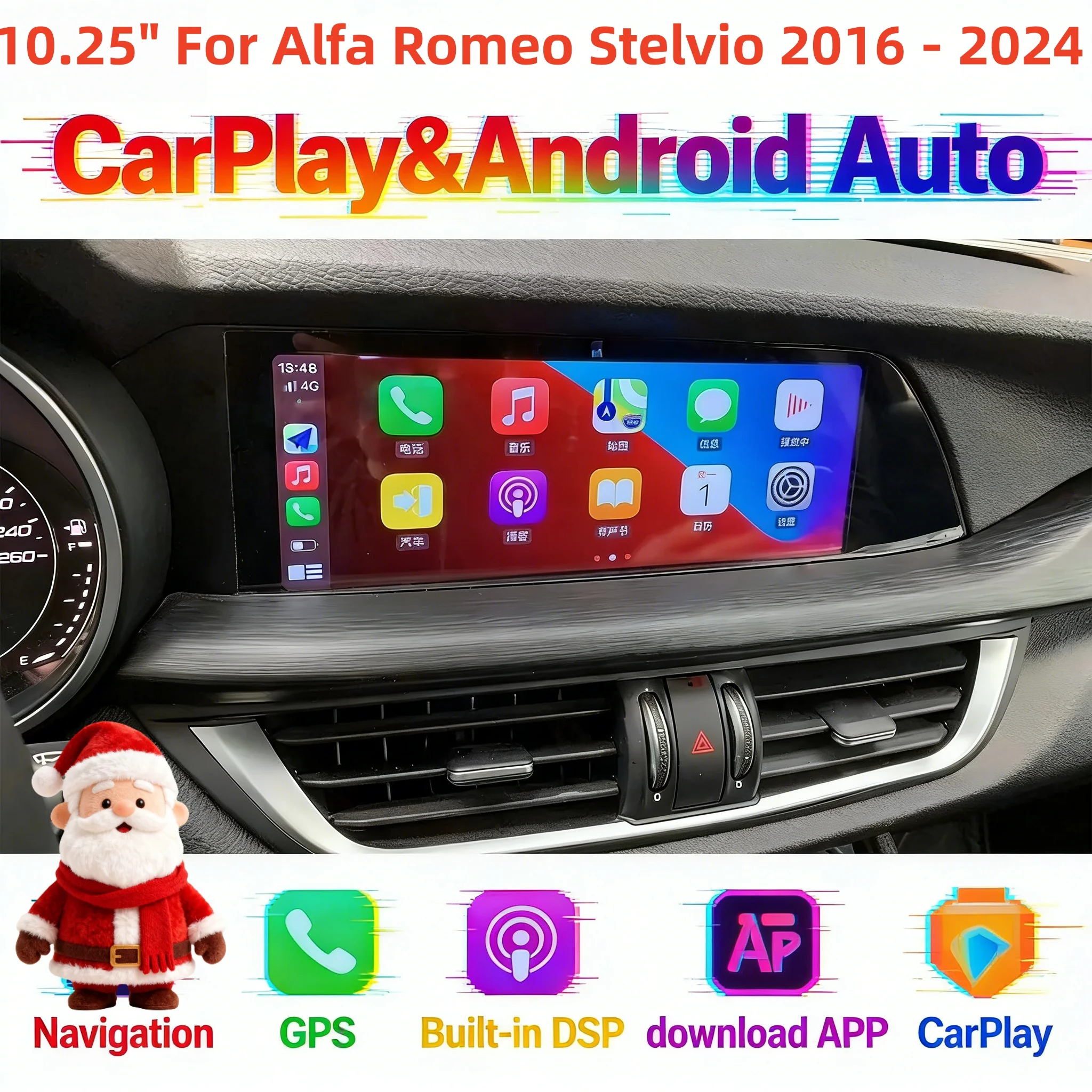 

10,25-дюймовый беспроводной Carplay Android для Alfa Romeo Stelvio 2016-2024, мультимедийный плеер, автомобильное радио, стереонавигация, GPS-навигация, головное устройство