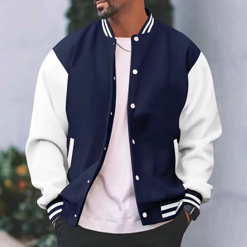 

Men's Stand Fit Long Sve Baseball Jersey Flat hine Stand up Collar Button up Polyester Fiber Youth Faion Autumn Wear
