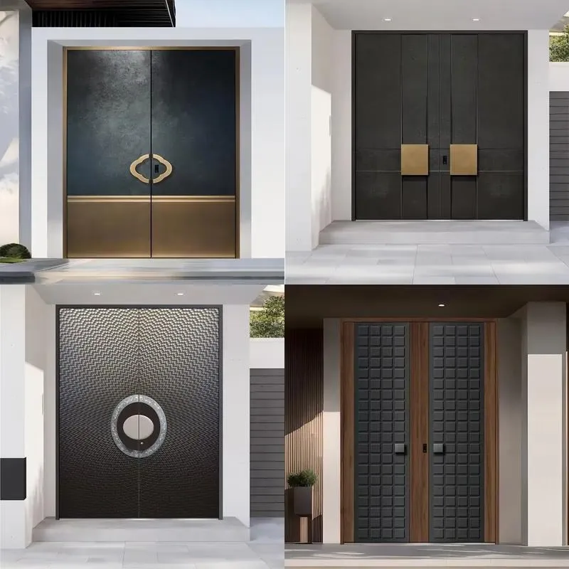 Modern Manual Anti Theft Aluminum Alloy Stainless Steel Double Door Entrance Security Door Surface Treated