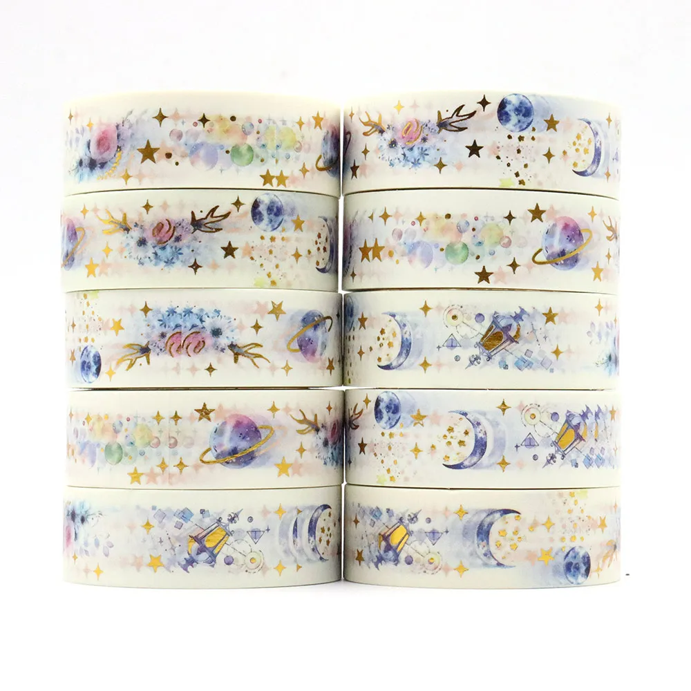 1PC 15mm*10m Gold Foil Halloween Moon Star Earth Washi Tapes  Adhesive Stationery Office Supplies Masking Tape