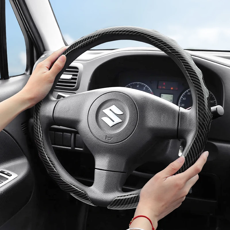 Passend für Suzuki Carbon Fiber Texture Lenkradbezug Snap-On Wave-Shaped Sports Design Schutzhülle Alto S-Presso Celerio Ignis Swift Dzire Baleno Fronx Vitara E Vitara Grand S-Cross Jimny Xl7