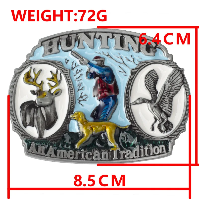 Hunting In The Wild Belt Buckle Colored Hounds Reindeer and Wild Ducks